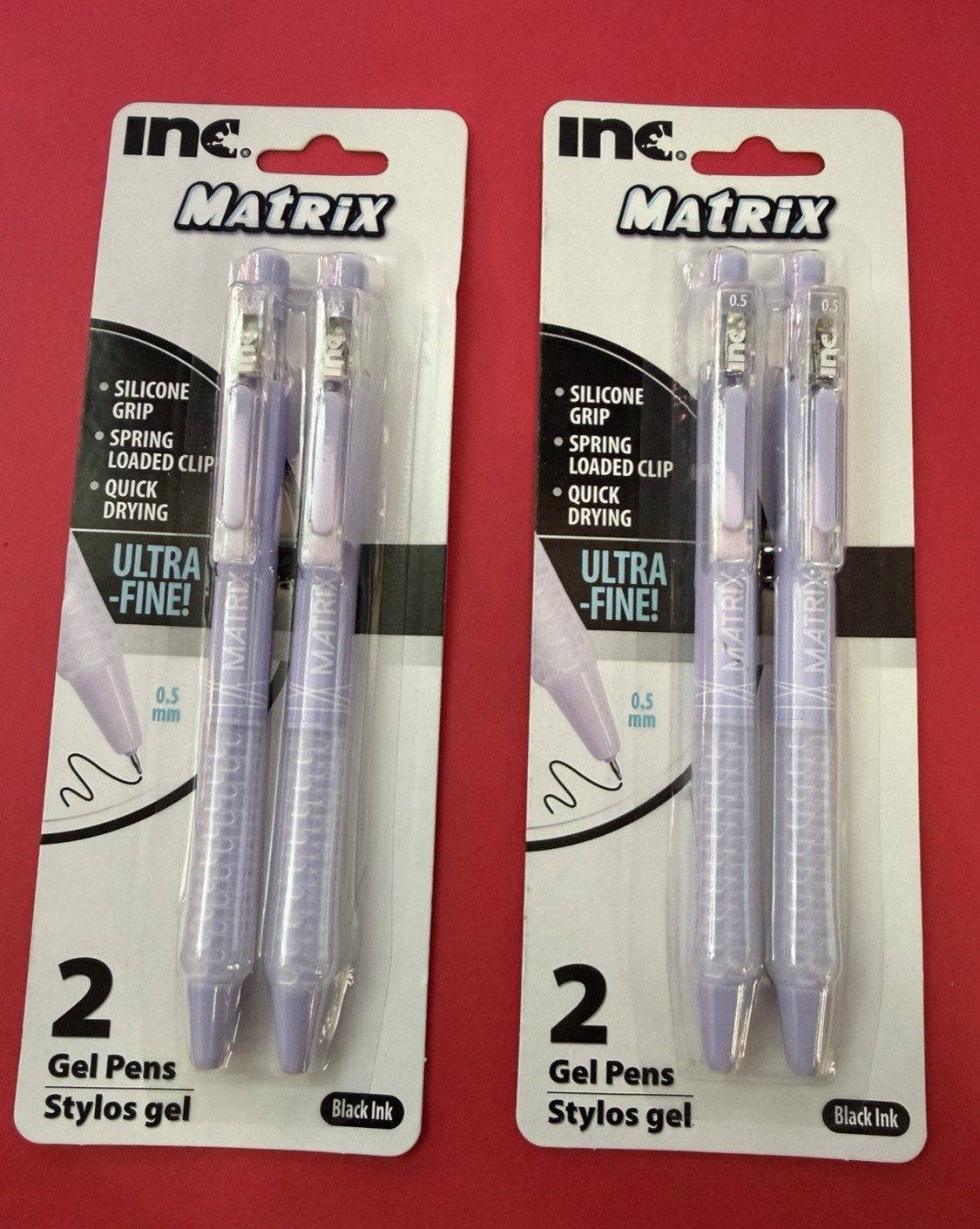 INC Matrix 0.5mm Ultra Fine Black Ink Retractable Gel 4 Pens -Pack Purple