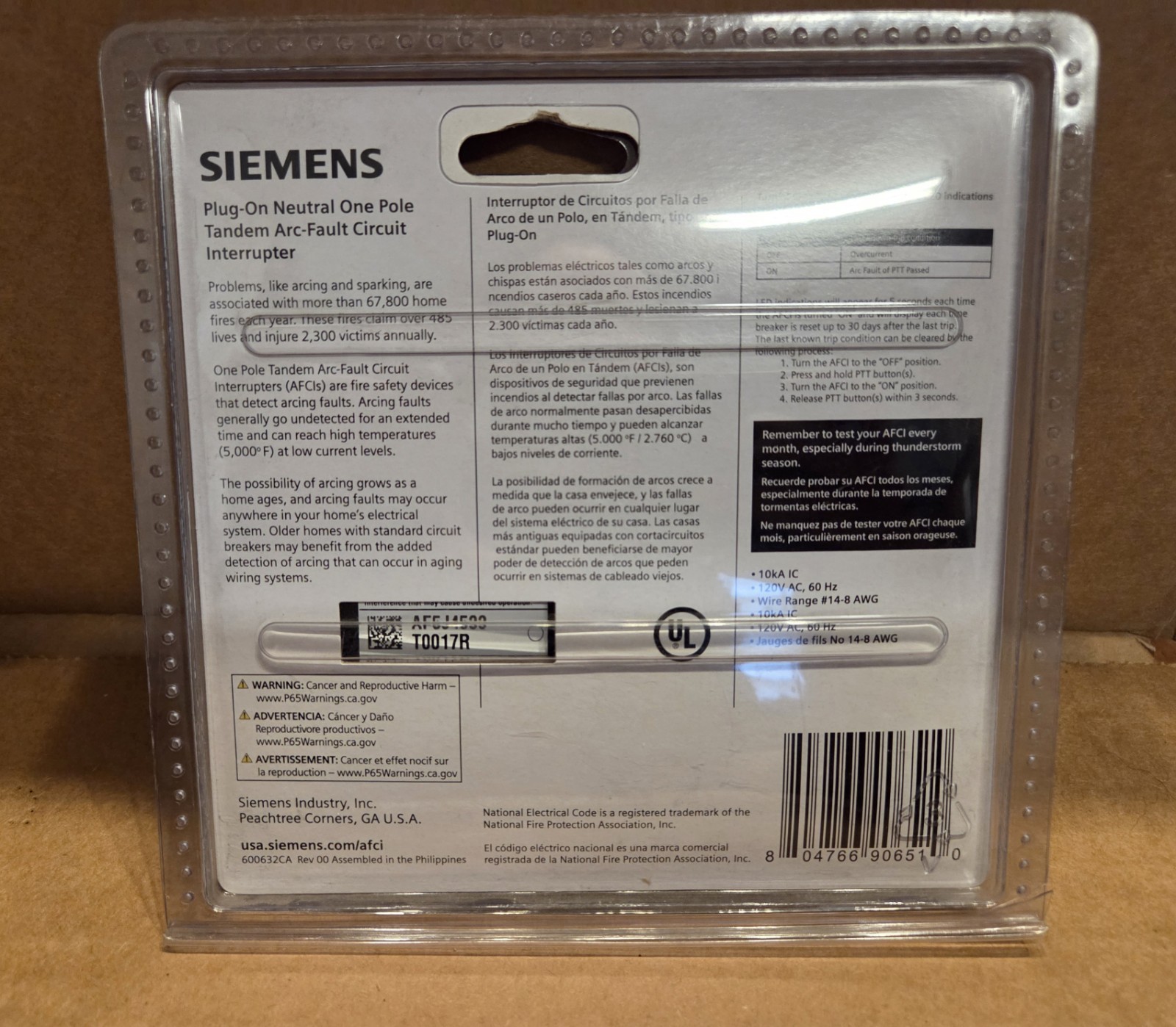 Siemens 15 Amp 1-Pole Combination AFCI Plug-On Neutral Circuit Breaker