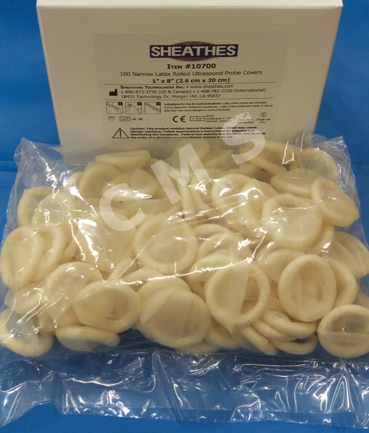 SHEATHES Latex Ultrasound Probe Covers Narrow 1″Dx8″L 10700 Non-Sterile 100/BX