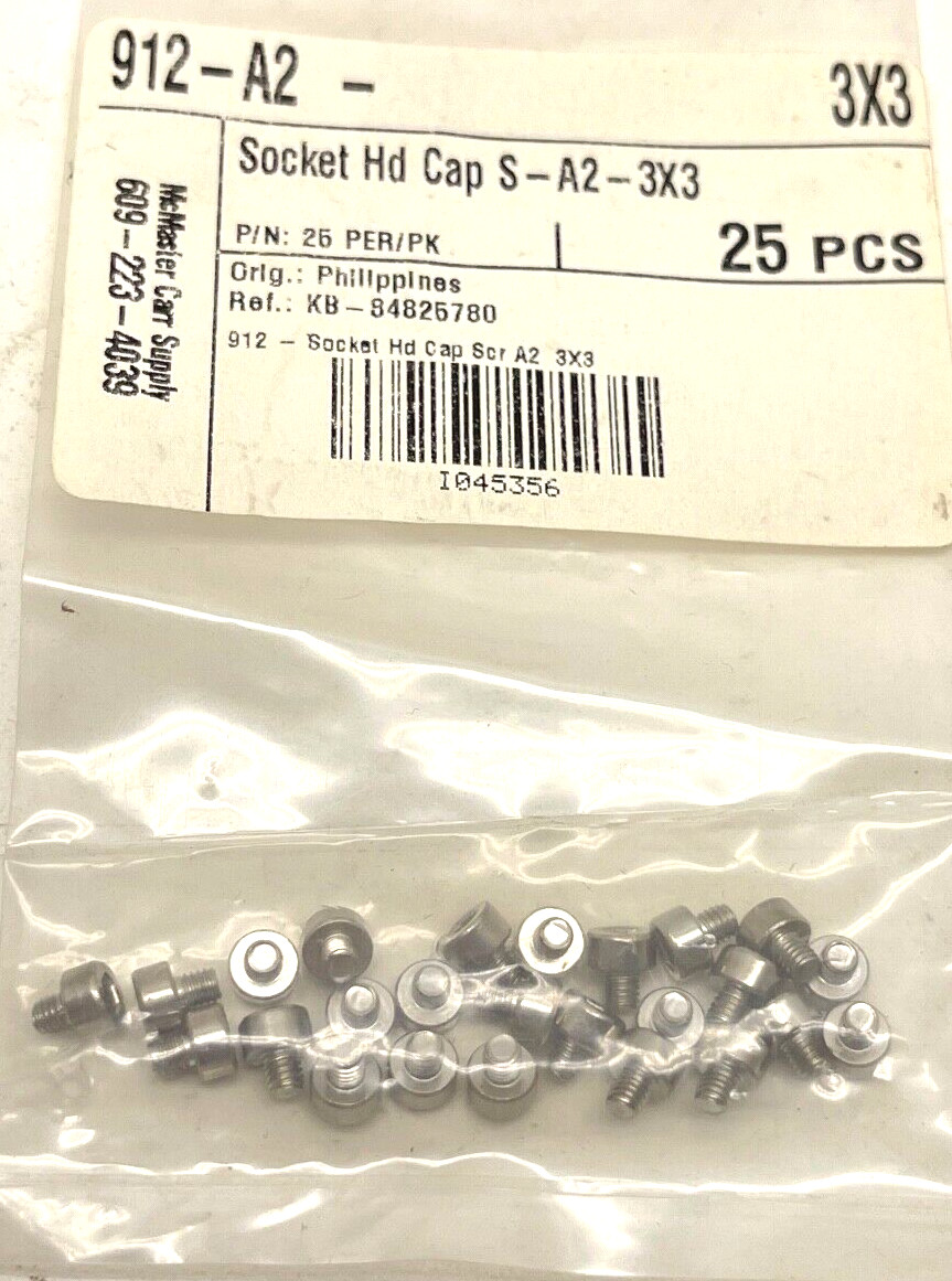 PACK OF 25 MCMASTER 91292A021 M3X3mm DIN912 Stainless Steel Socket Head Screws
