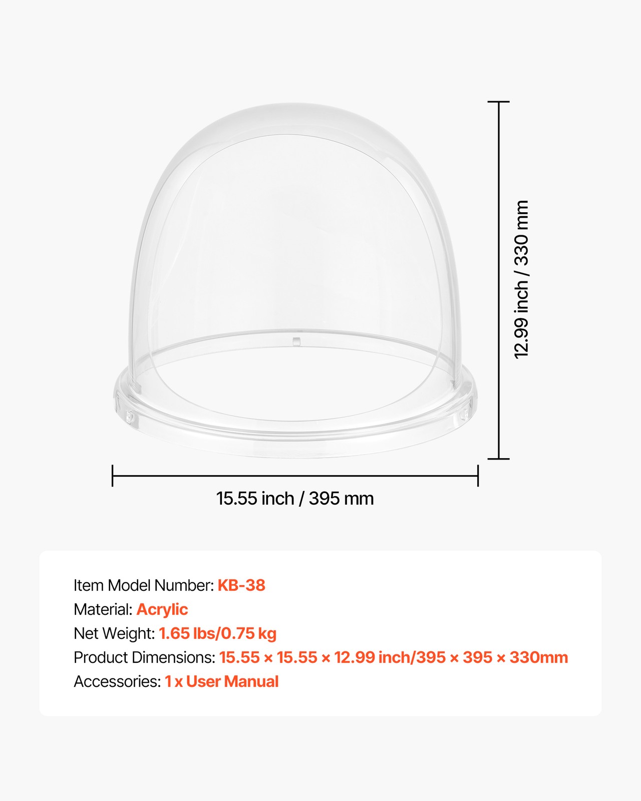 VEVOR Cotton Candy Machine Cover Transparent Acrylic Dome Bubble Shield