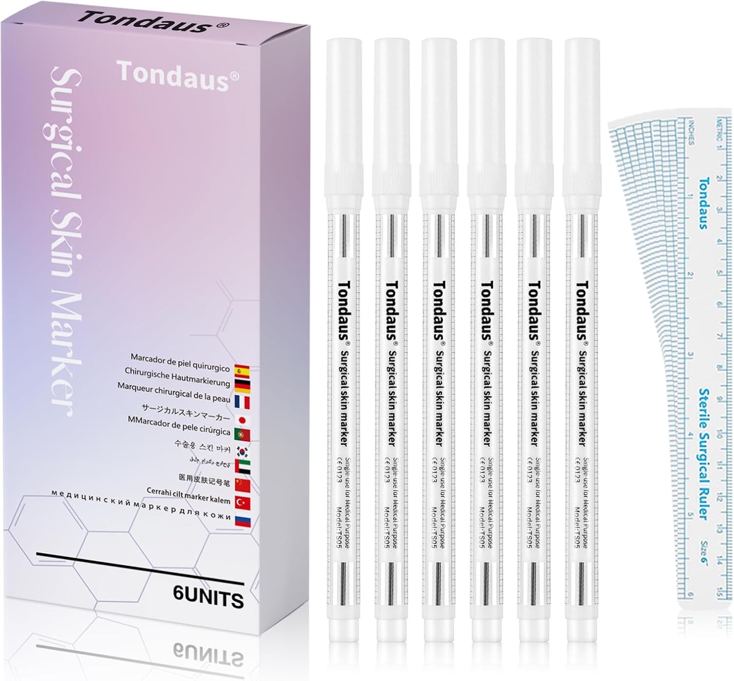 6Pcs Professional Surgical Tip Skin Marker Pen White Stencil Markers Pen with