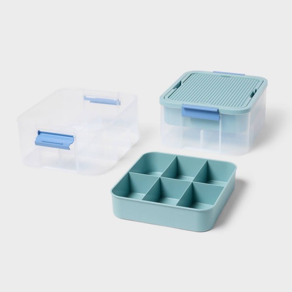 3.9gal Building Brick Play Latching Stacking Storage Blue