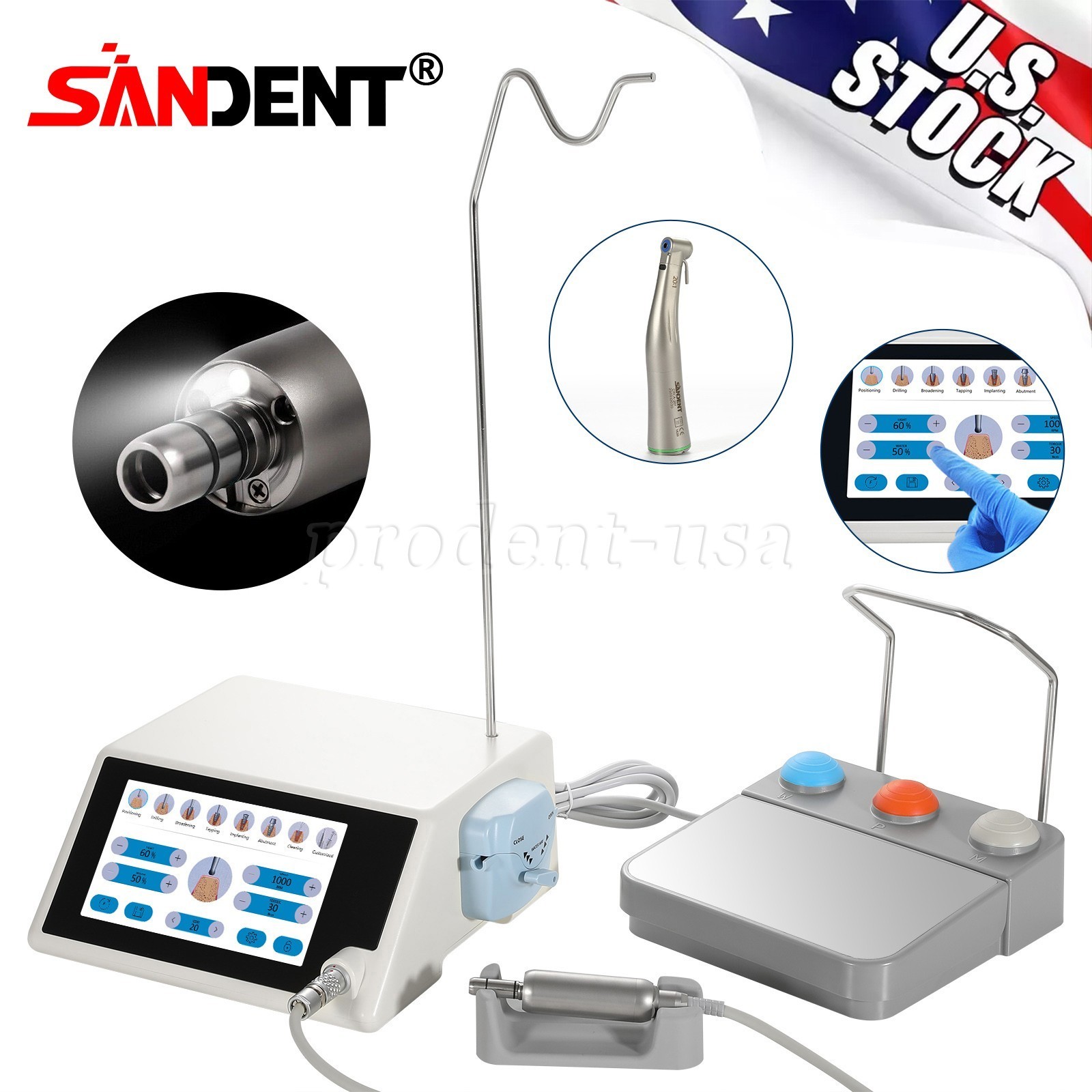 Dental Surgical Brushless LED Implant Motor System Touch Sreen&20:1 Contra Angle