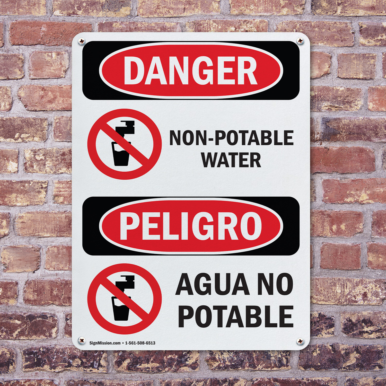 (2 Pack) Non-Potable Water Bilingual OSHA Danger Sign Decal Metal Plastic