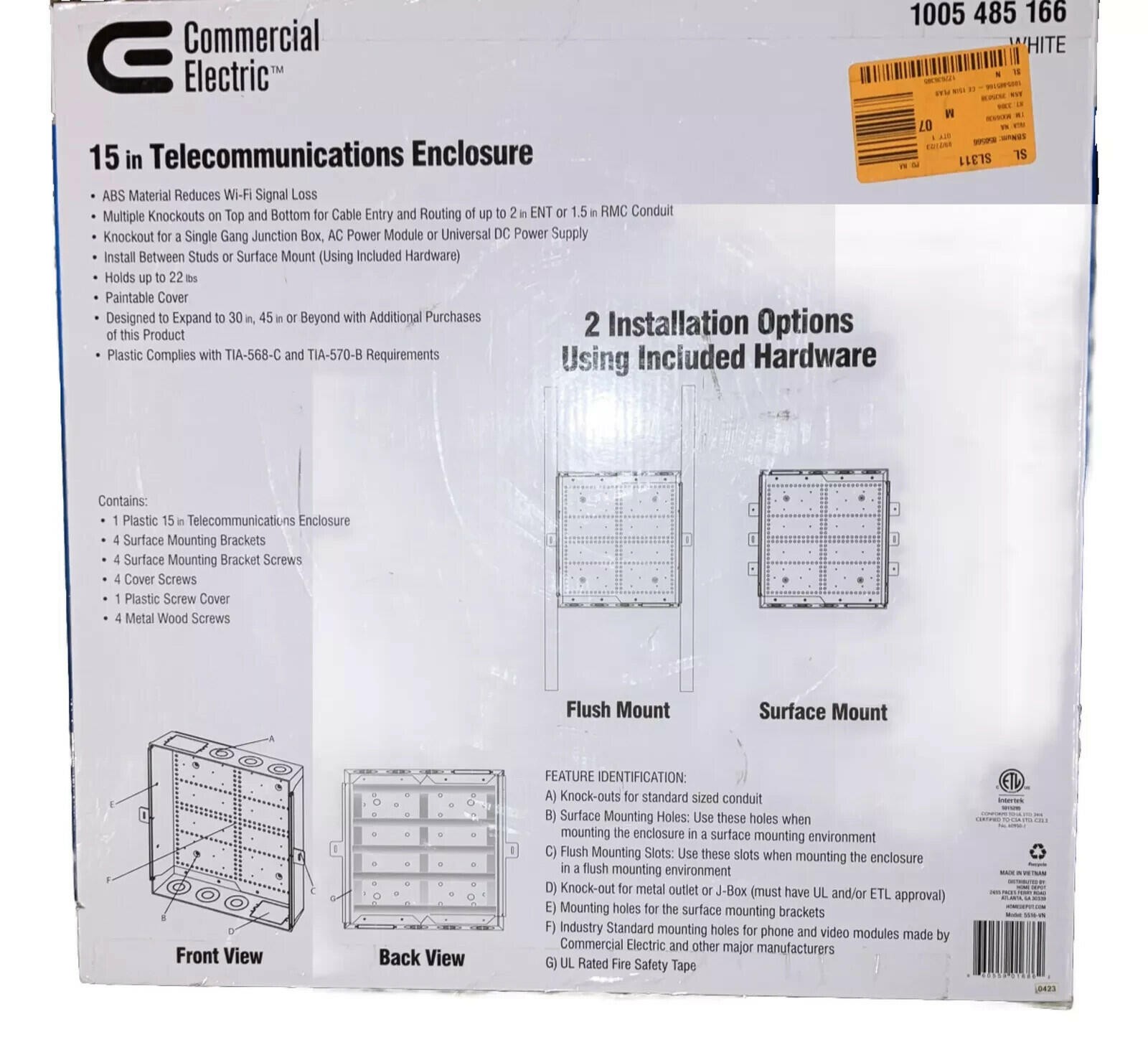 Commercial Electric 15 in. Telecommunication Enclosure 5516-VN New and Sealed