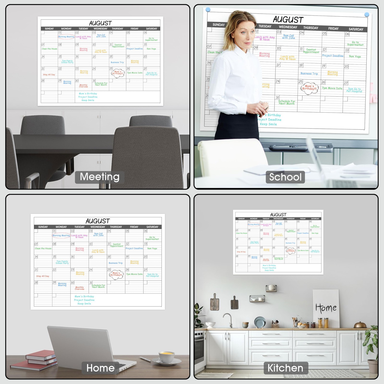 Large Dry Erase Calendar for Wall – Undated 1 Month 30″ x 40″, Classic Black