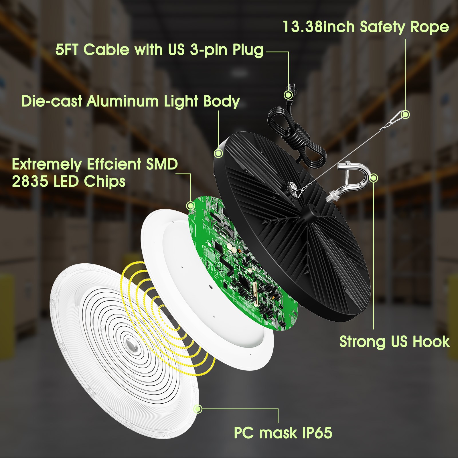 6 Pack 300W UFO Led High Bay Light Commercial Industrial Warehouse Shop Lights