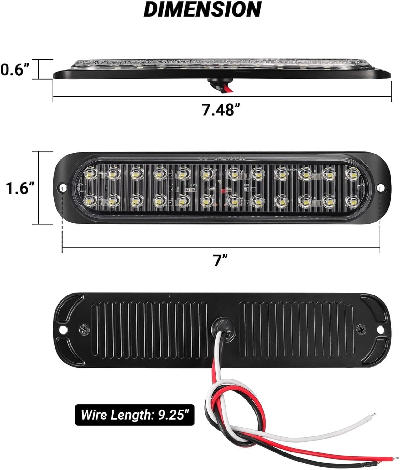 24LEDs Trailer Backup Reverse Light Surface Mount 7.5 inch Bar-White