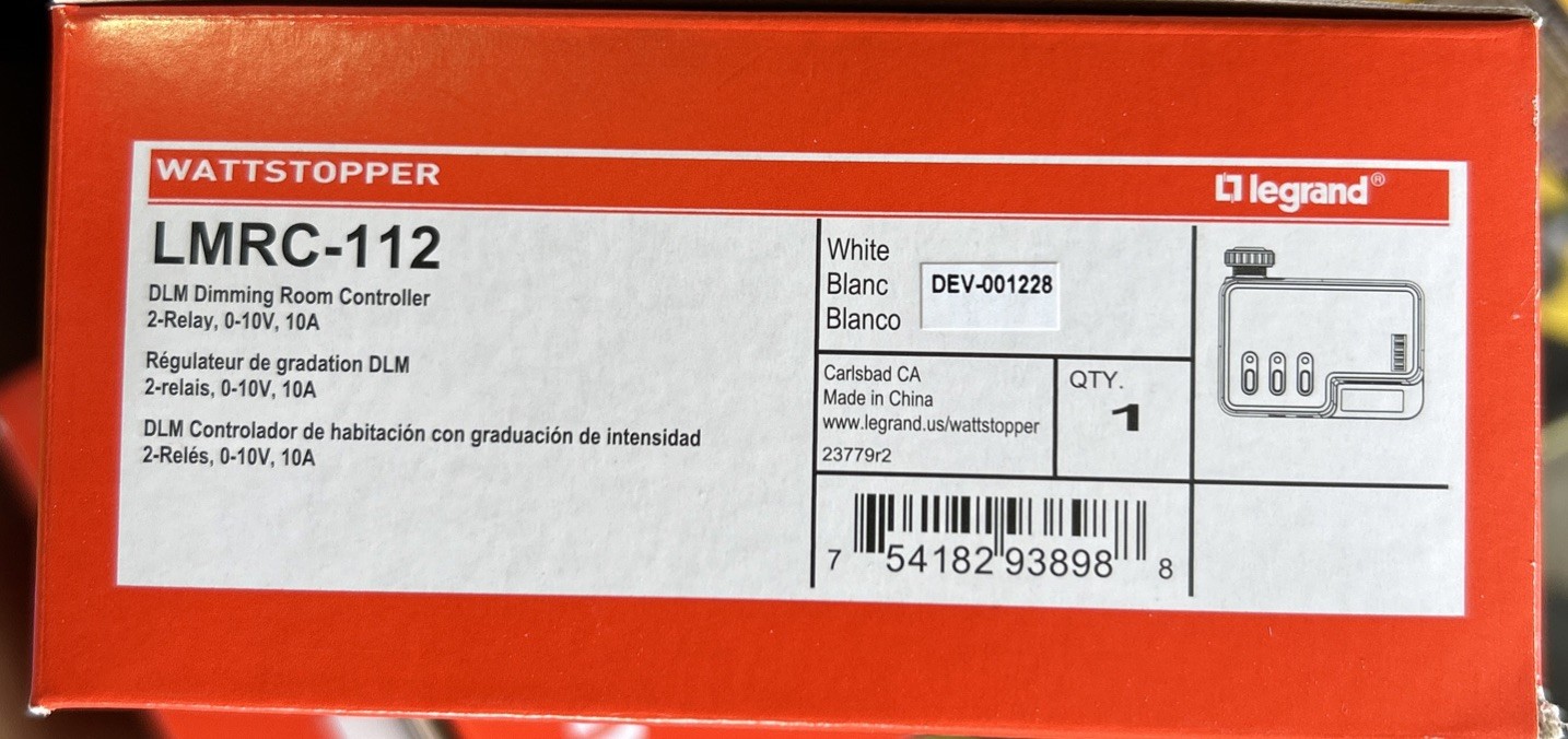 LMRC-112 Wattstopper DLM Dimming Room Controller 2-Relay, 0-10V, 10A, White NEW