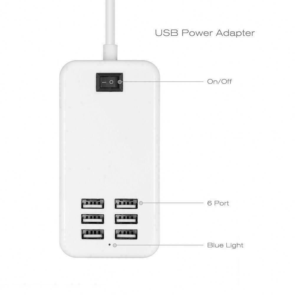 Multi 6 Port USB Hub Wall Charger Station Fast Charging Desktop AC Power Adapter