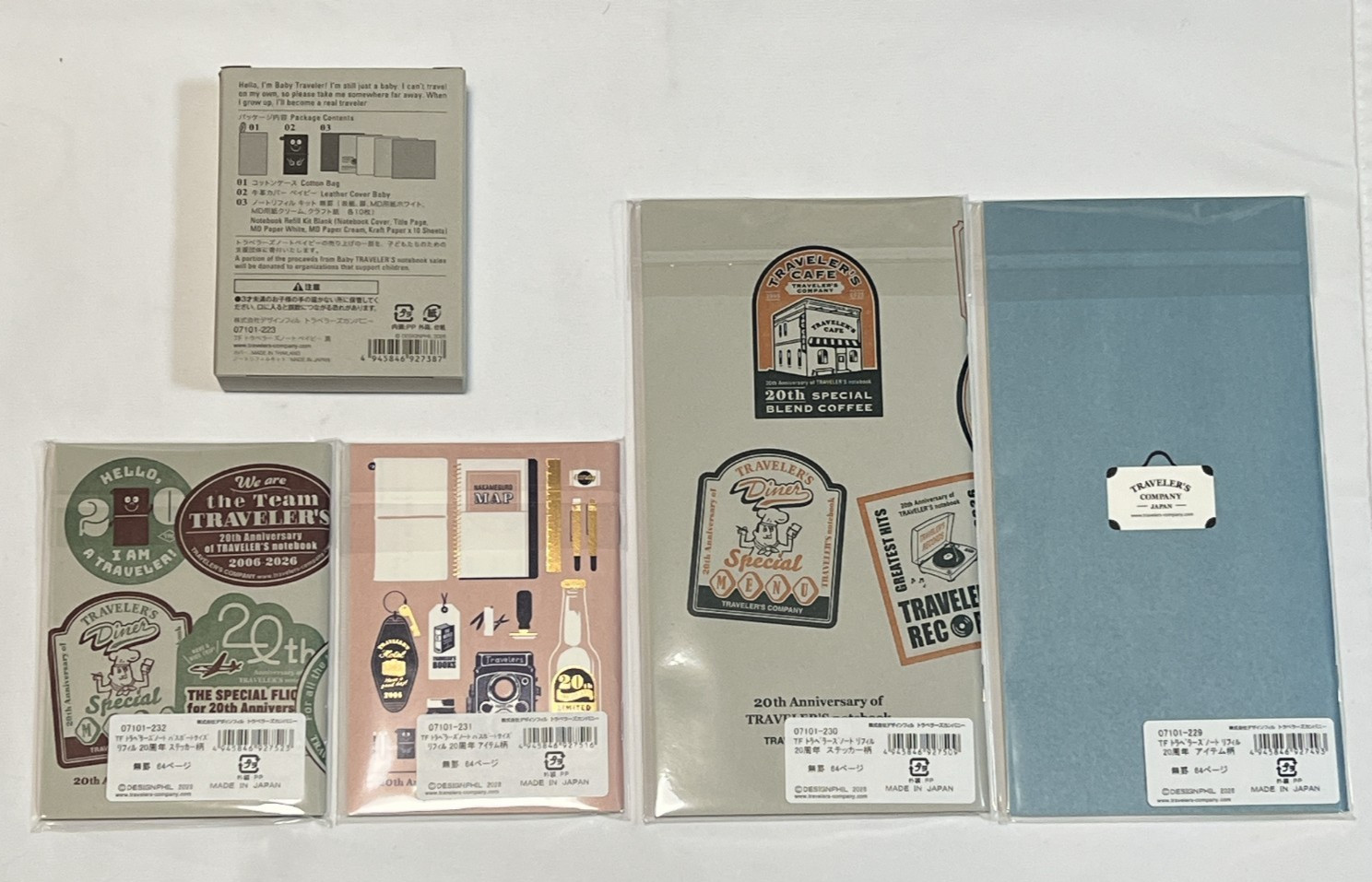 Traveler’s Notebook 20th Anniversary Refill, Baby Notebook Black Set TRC CARAVAN