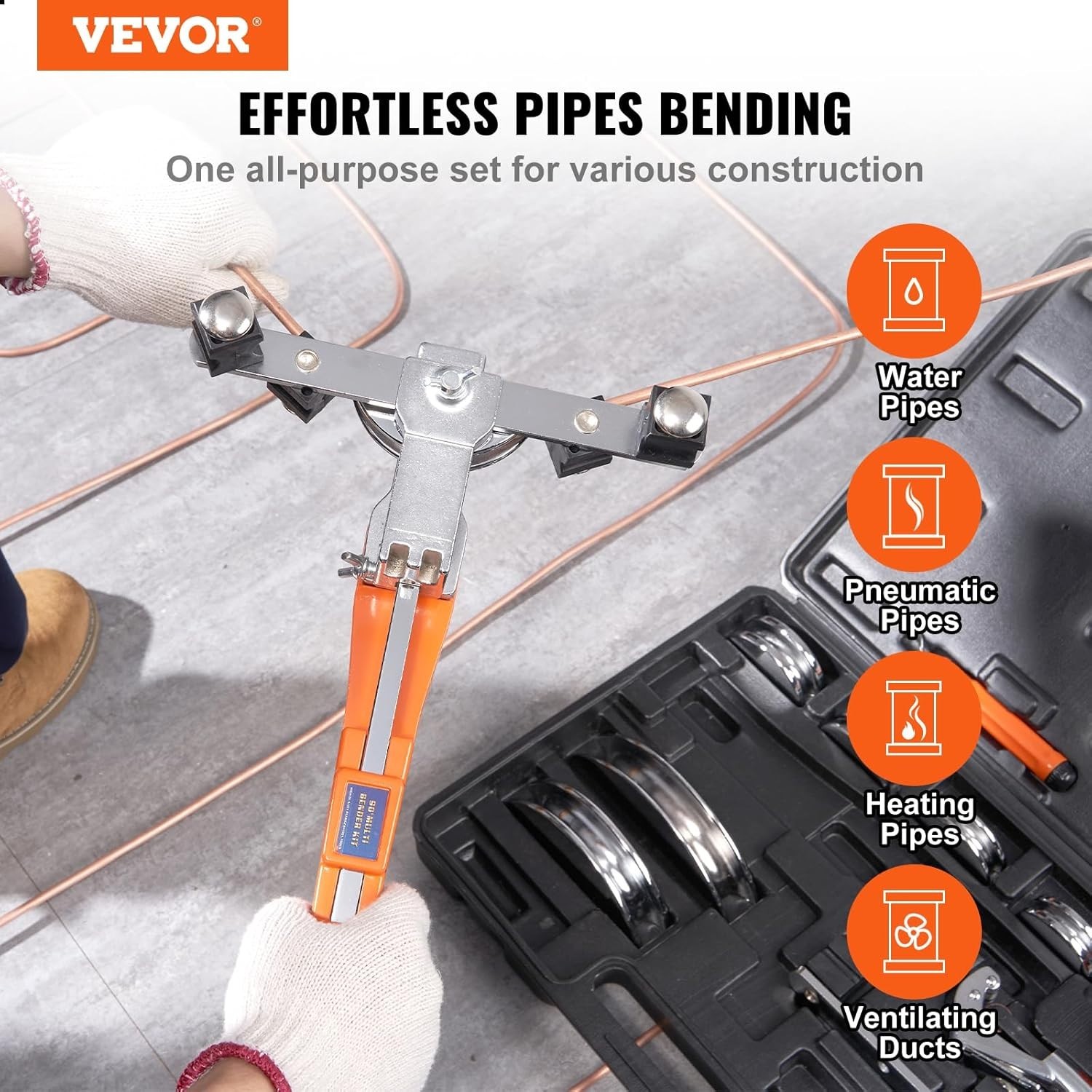 Versatile Hand-Powered Pipe Tube Bender with 90° Flexibility & Accessories