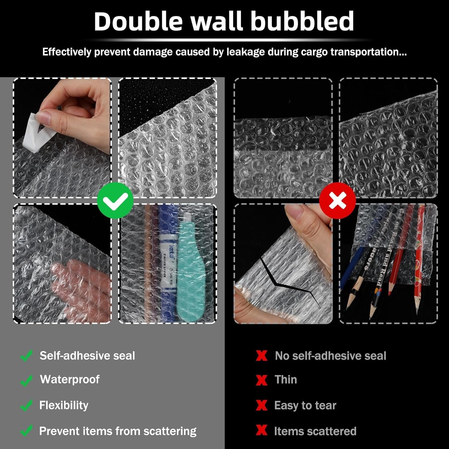 300 Pcs Clear Self Sealing Bubble Cushion Bags Double Wall Bubble Pouch Bag P…