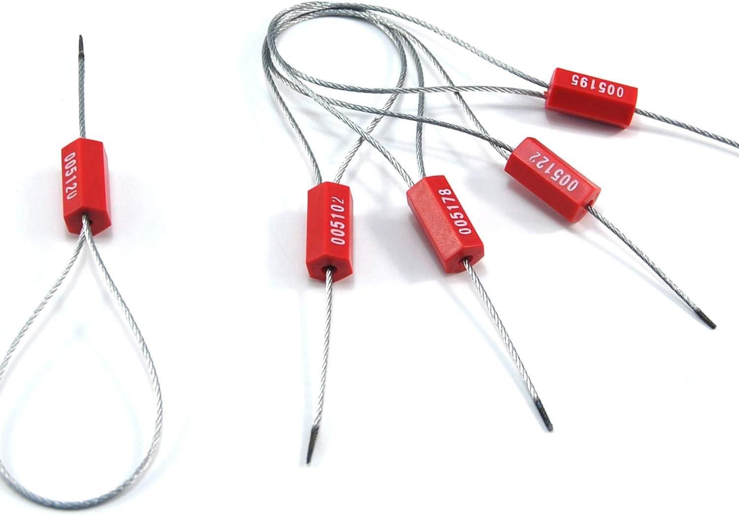 100 Pcs Red Steel Security Cable Seals Numbered Tamper Proof Tags Pull-Tite