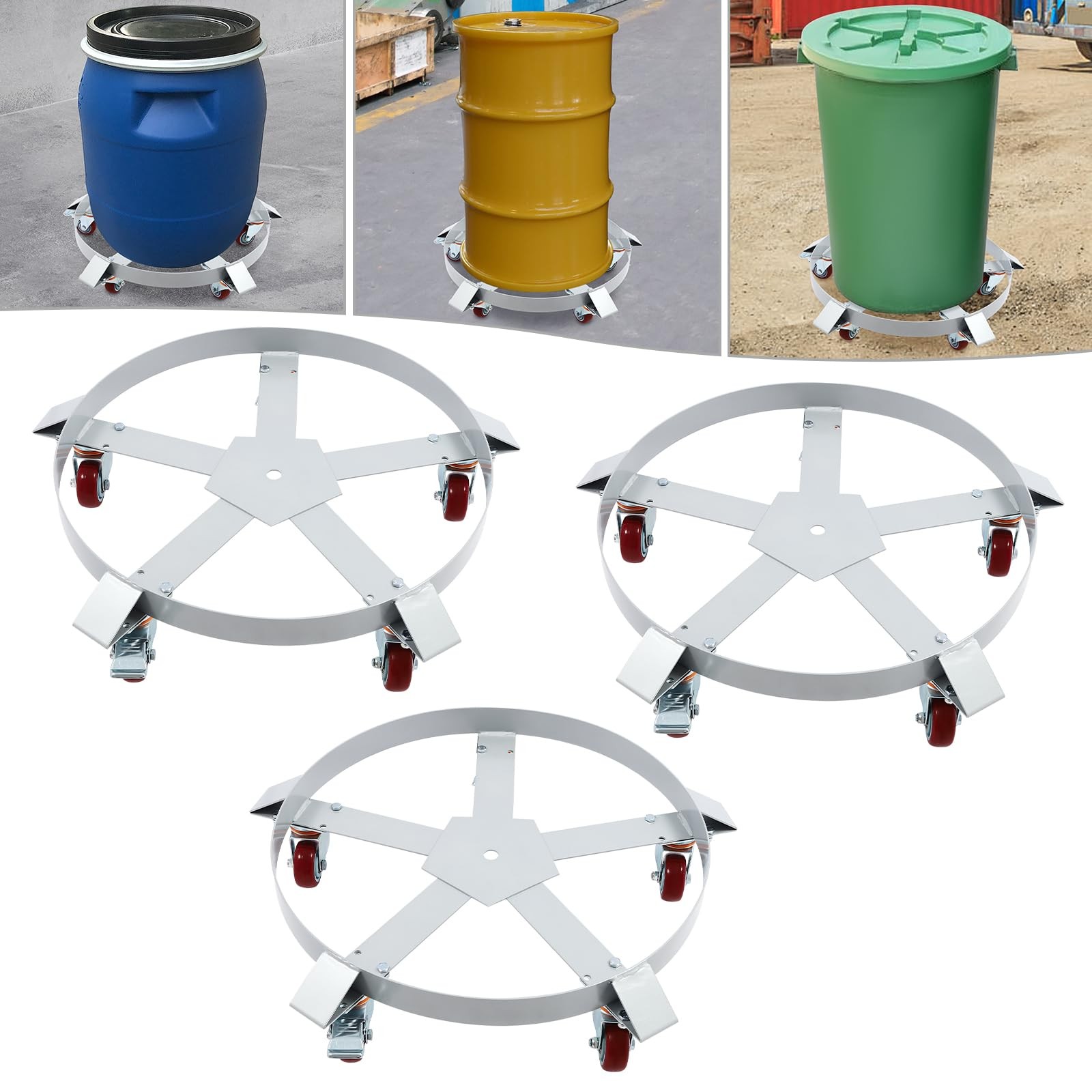 55 Gallon Drum Dolly Q235 Steel Barrel Dolly Carts Drum Dolly With 5 Wheels