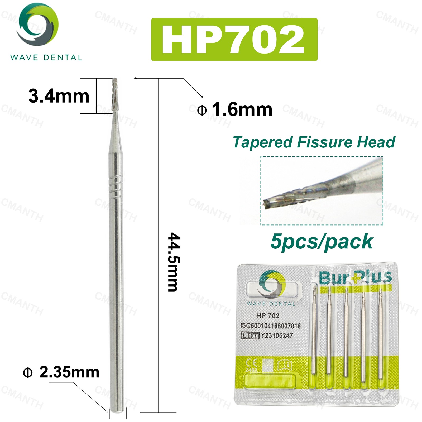 5Pcs WAVE Burs Dental Tungsten Carbide Bur Taperde Fissure Head Fit Low Speed