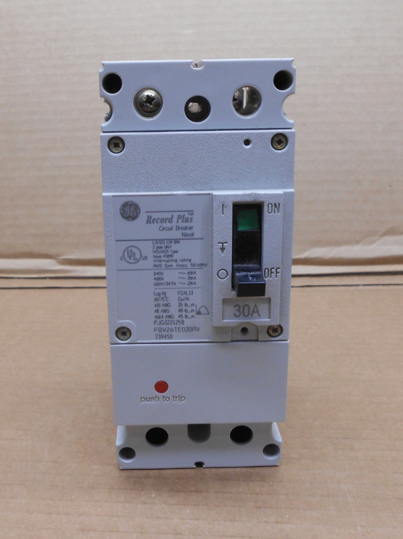 GE FBV26TE030RV CIRCUIT BREAKER RECORD PLUS 30 AMP 2 POLE 600Y/347V 2P 30A