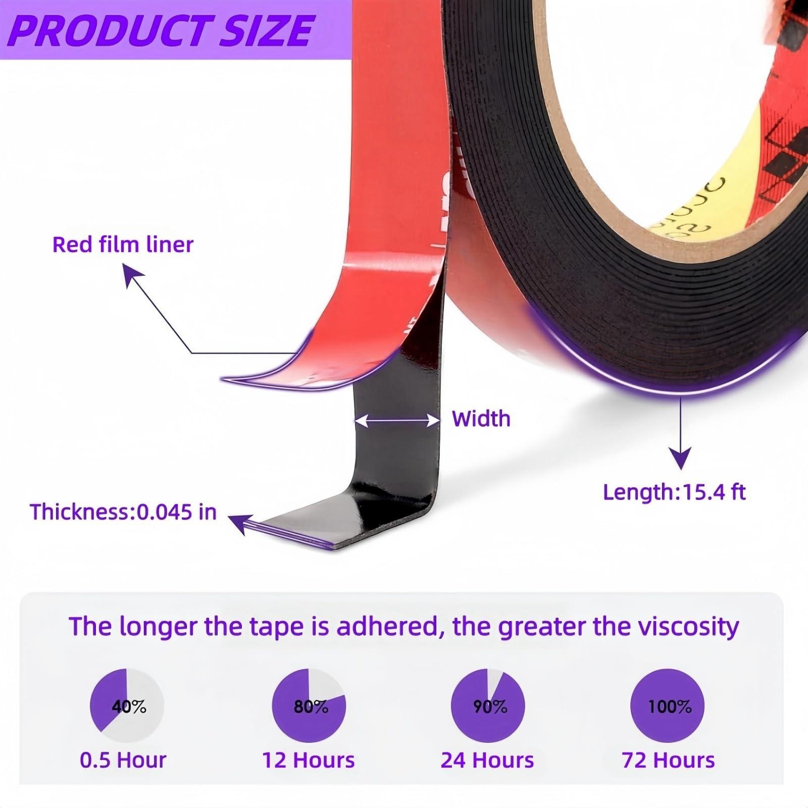 Double Sided Mounting Tape Heavy Duty – 1/4in x 15.4ft Waterproof Adhesive Strip