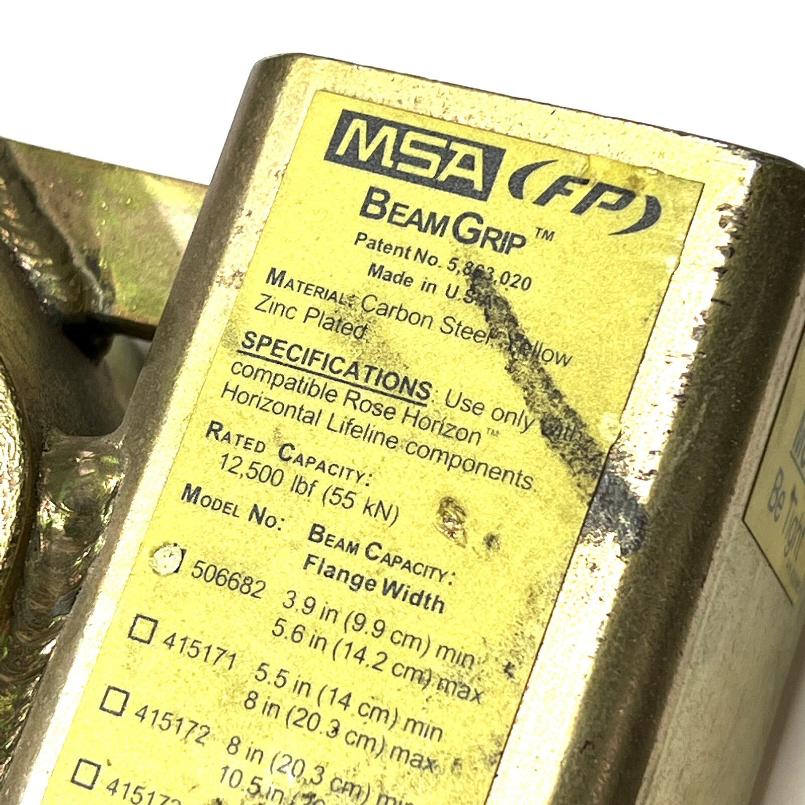 MSA BEAM GRIP 506682 Up To 5.6” Beam Flange 12,500lb Capacity New