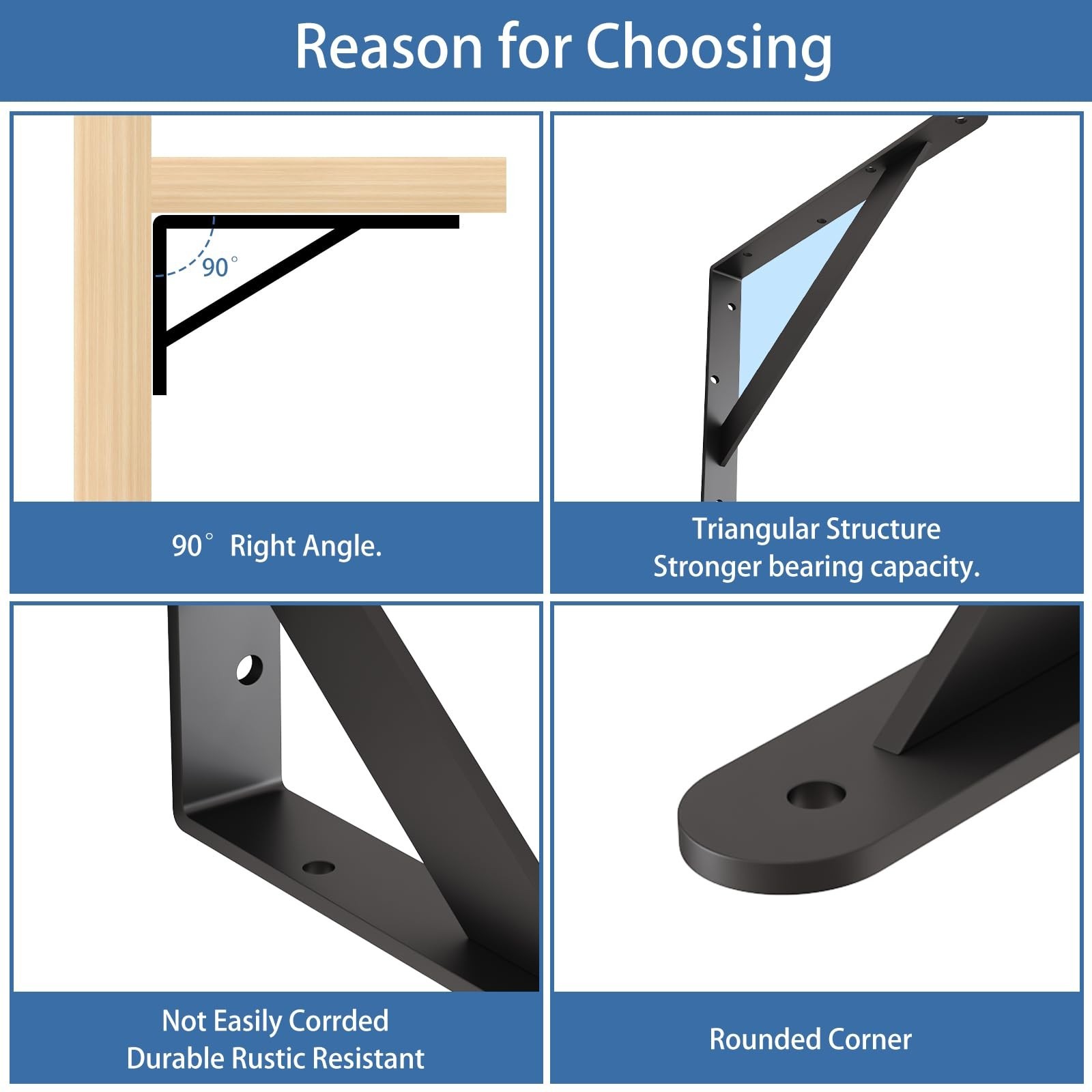 Shelf Brackets with Beam, Heavy Duty Shelf Bracket, 6 x 8 inch 6 Pack Black M…