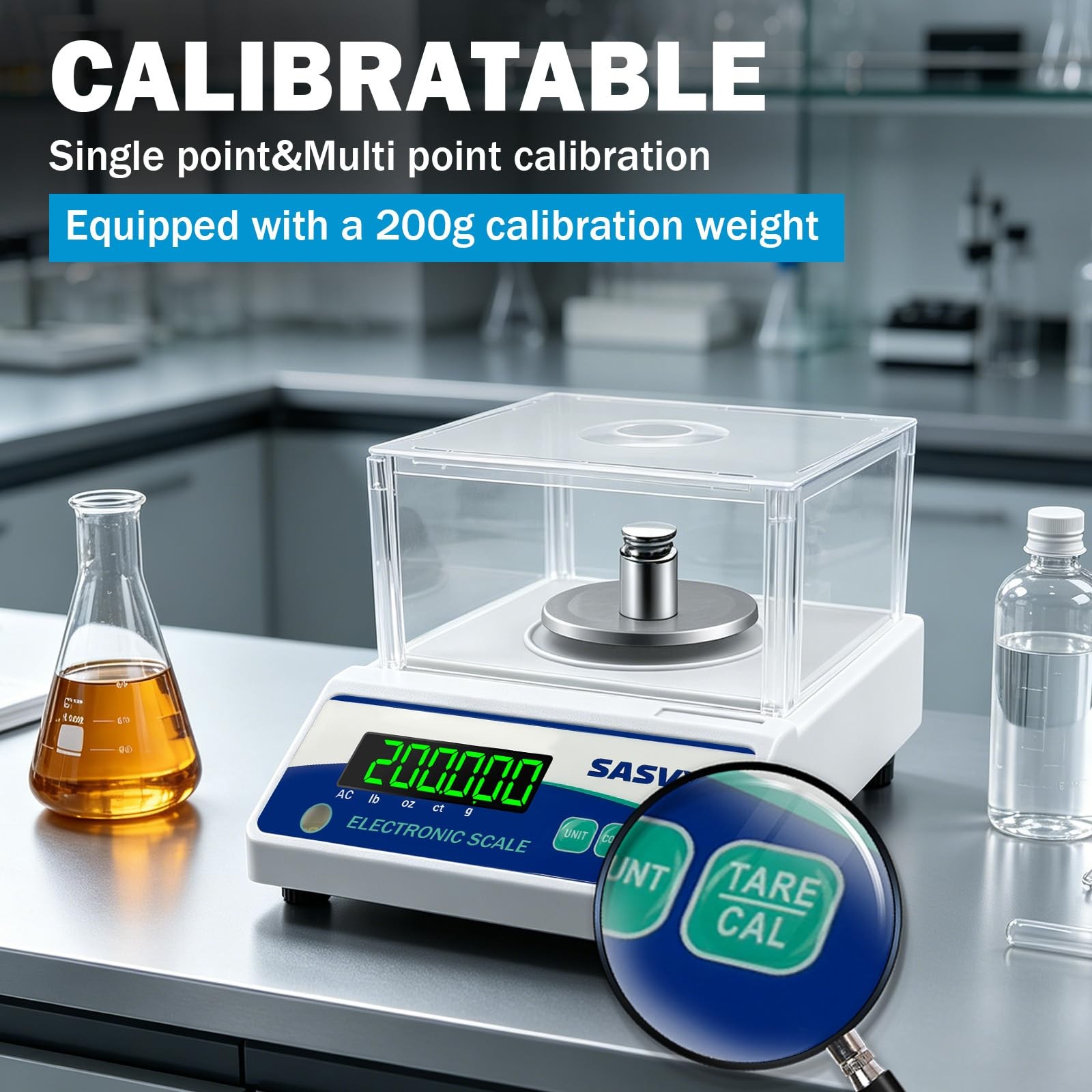 SASVY Lab Scale 500g x 0.001g Scientific g/oz/ct/lb 0.001g, blue
