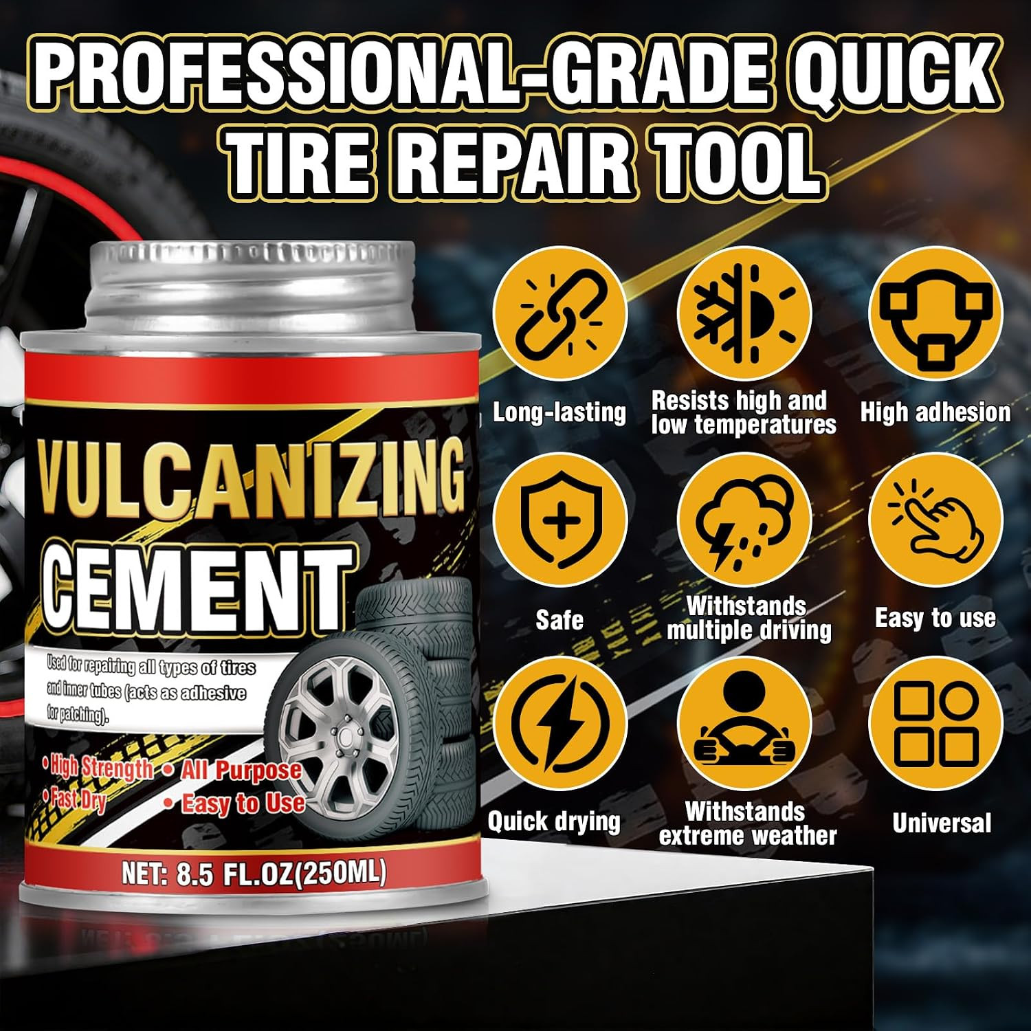 Chemical Vulcanizing Cement 8.5 Fl.Oz, Fast-Drying Rubber Cement Glue with Brush