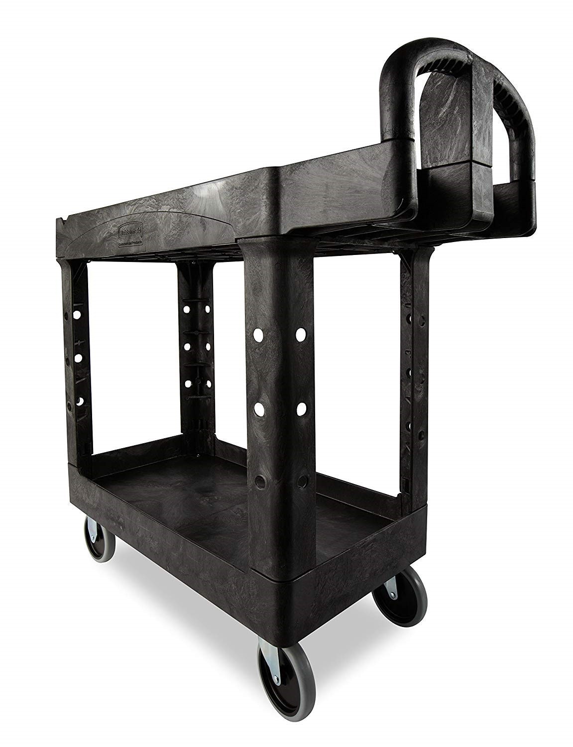 Rubbermaid Heavy-Duty 2-Shelf Utility Cart TPR Casters 26w x 55d x 33.25h Black