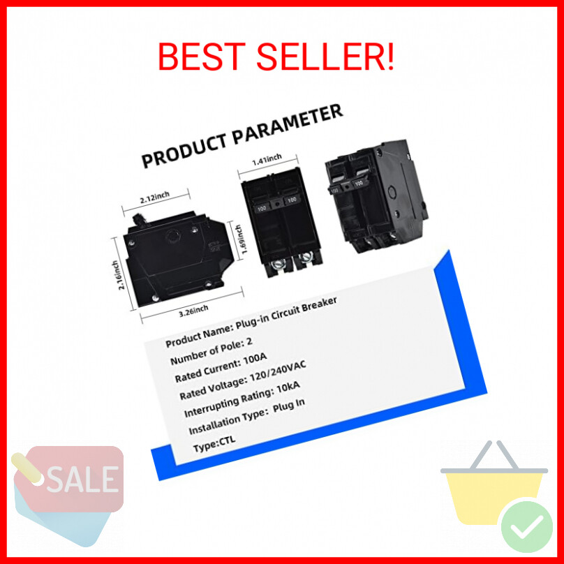 100 Amp Breaker, CNAODUN 2 Pole Circuit Breaker 120/240VAC 10KA Plug-in Mount