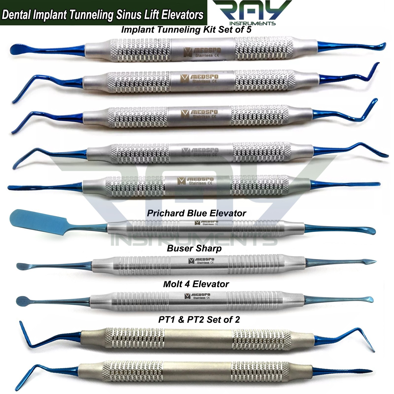 10 Pcs Dental Periodontal Tunneling Procedure Kit Implant Surgery Instruments