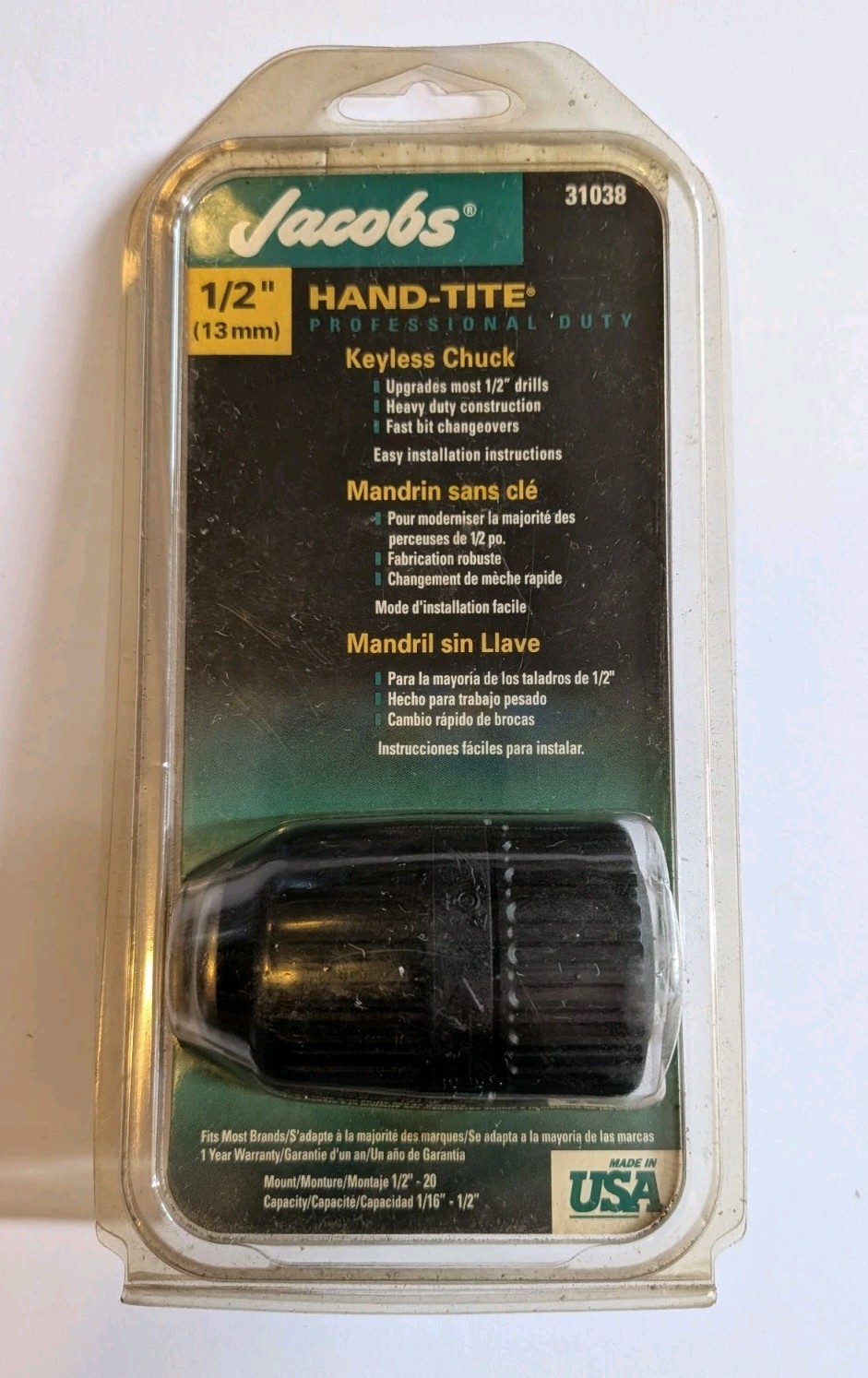 1/2″ Hand Tite Professional Duty Keyless Chuck Jacobs 31038 Tool Brand New 13mm