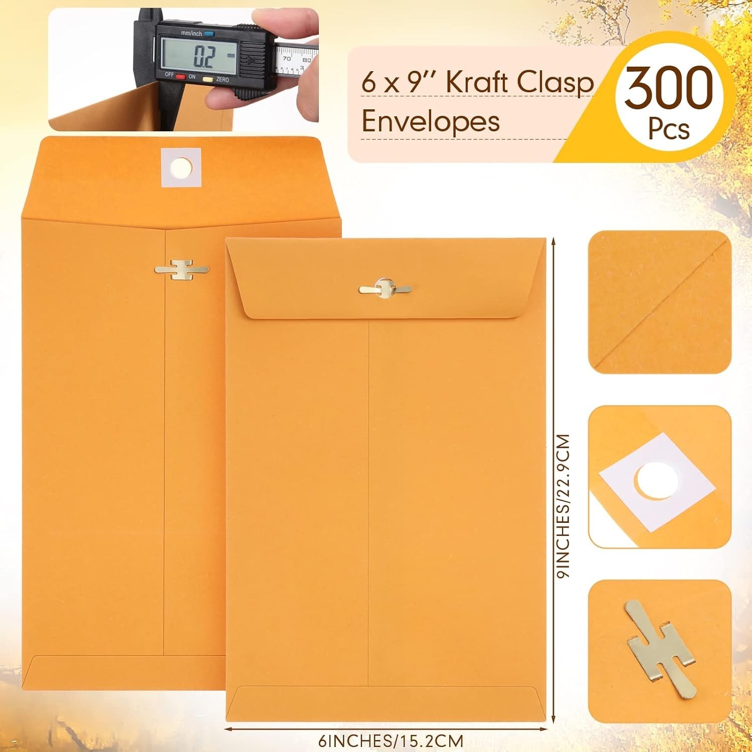 300 Pcs 6×9 Manilla Envelopes with Clasp Closure for Mailing and Storage