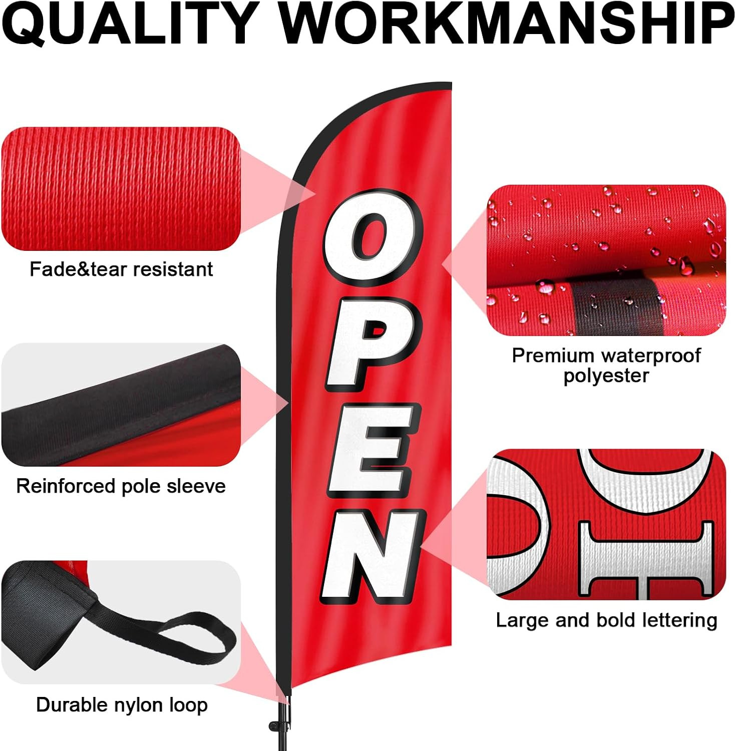 Feather Flag for Business with Pole and Ground Stake – 8ft Open Sign Advertising