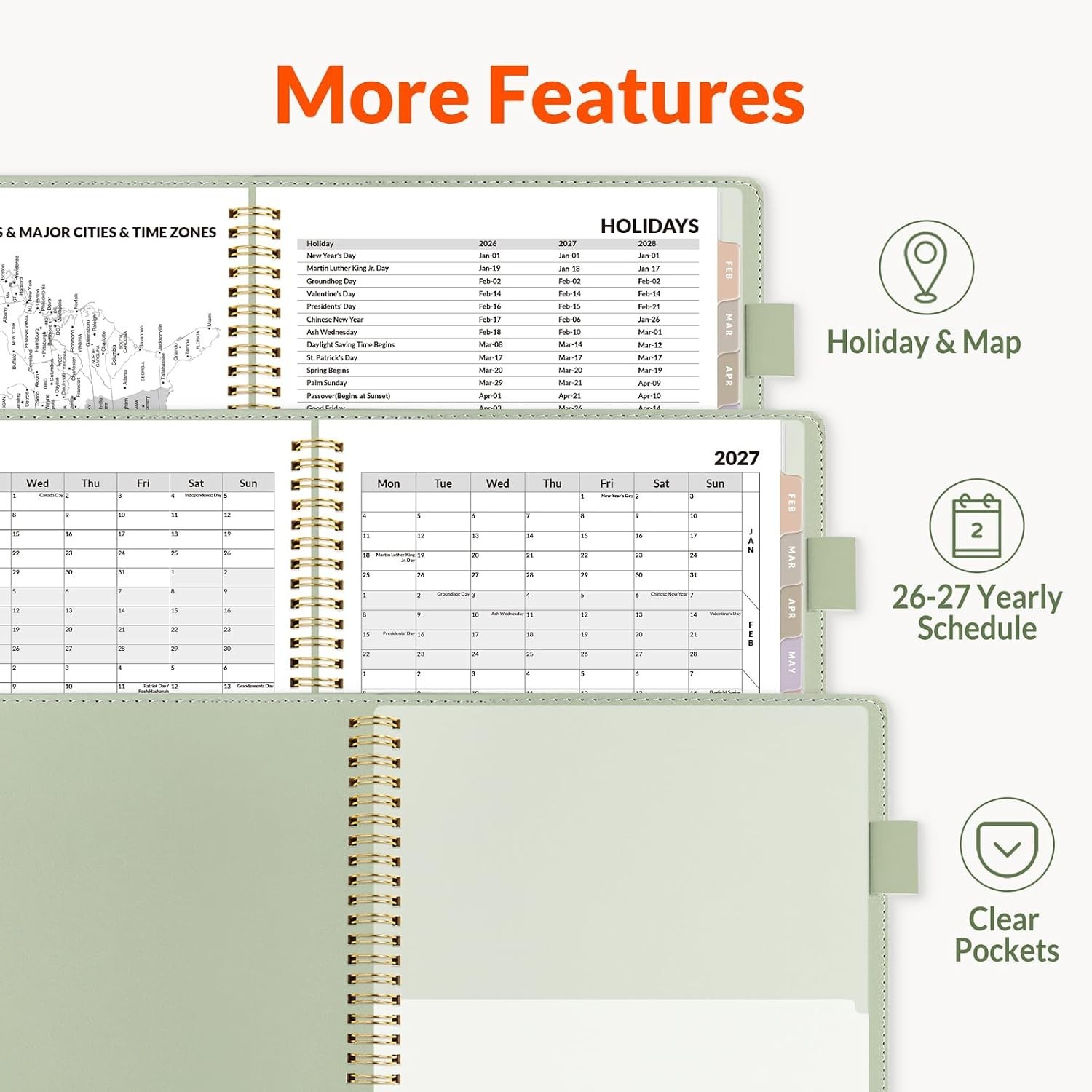 Elegant 2026-2027 Planner – 9×11.2 Leather, Extra Pages & Colorful Tabs