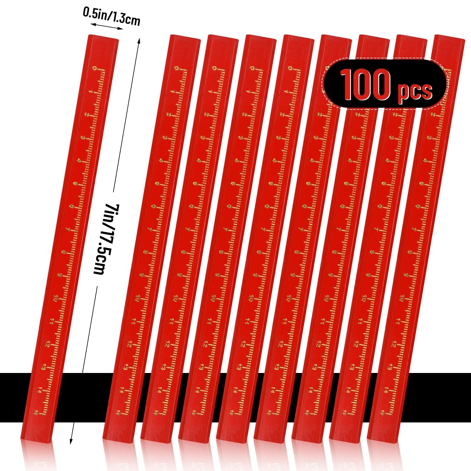 WYOMER 100 Pcs Carpenter Pencils, Octagonal Hard 1 Count (Pack of 100), Red