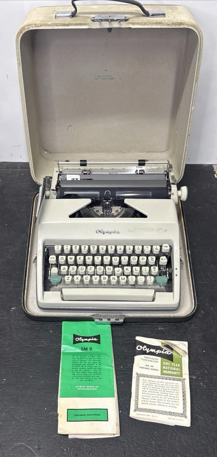 Vintage Olympia Werke SM8 SM-8 Portable Manual Typewriter with Case Tested As Is