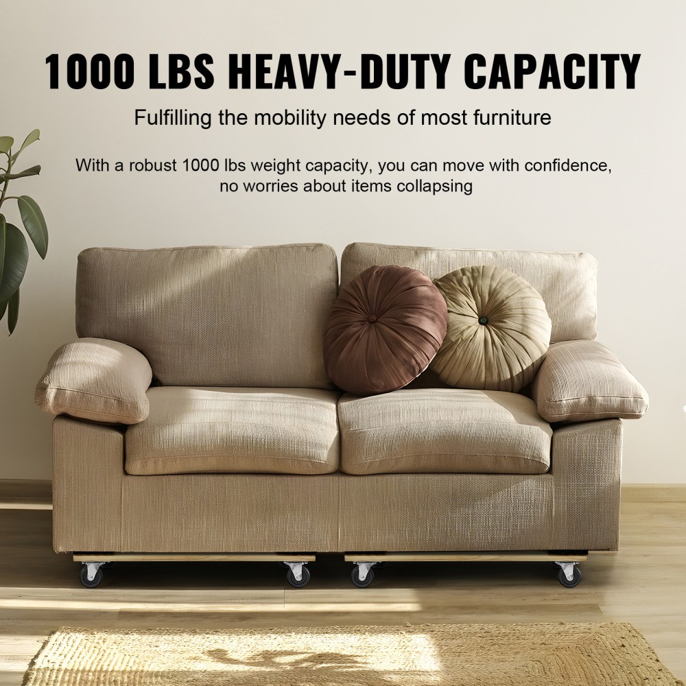 2Pcs Hardwood Furniture Dolly 1000LBS 18″×30″ 3″ PP Swivel Casters