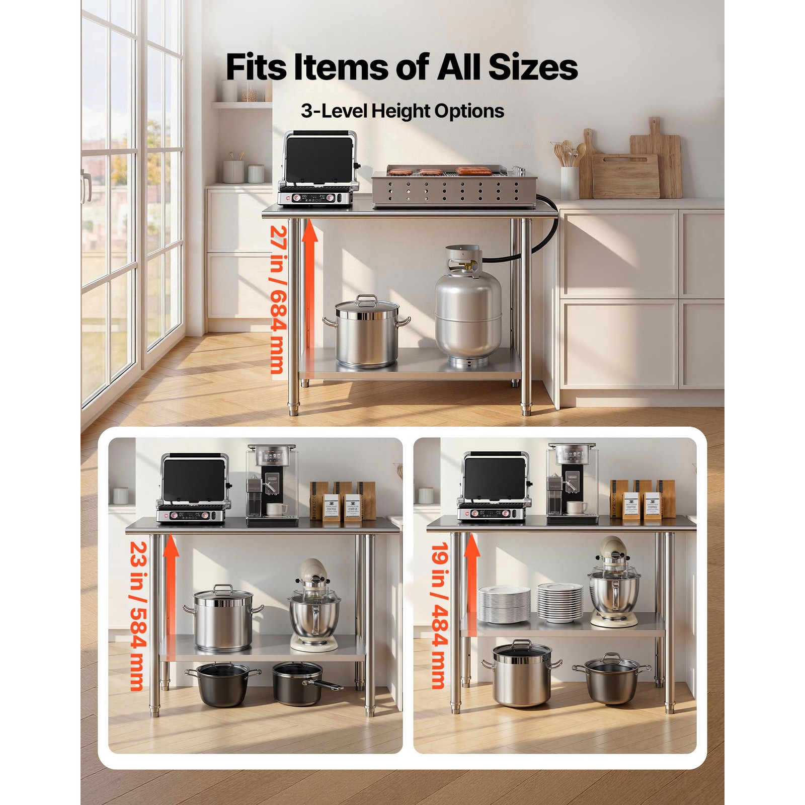 Uimoso Stainless Steel Kitchen Work Table Commercial Kitchen Restaurant Table