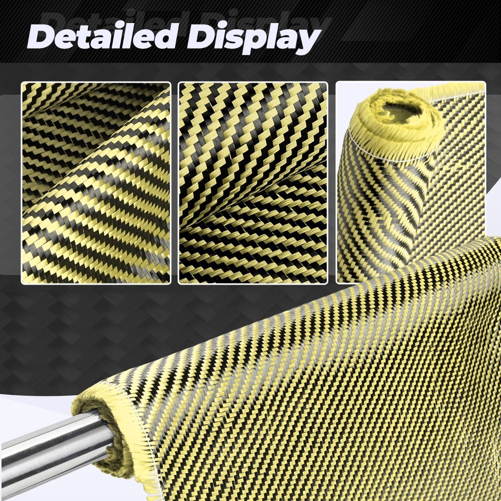 12″ x 4.9FT Twill Weave Black Yellow Carbon Fiber Fabric Cloth (3K, 9oz,12″x59″)