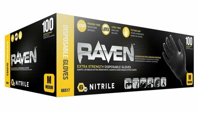 SAS 66518 Raven Nitrile Disposable Gloves, Size Large – 100 Count