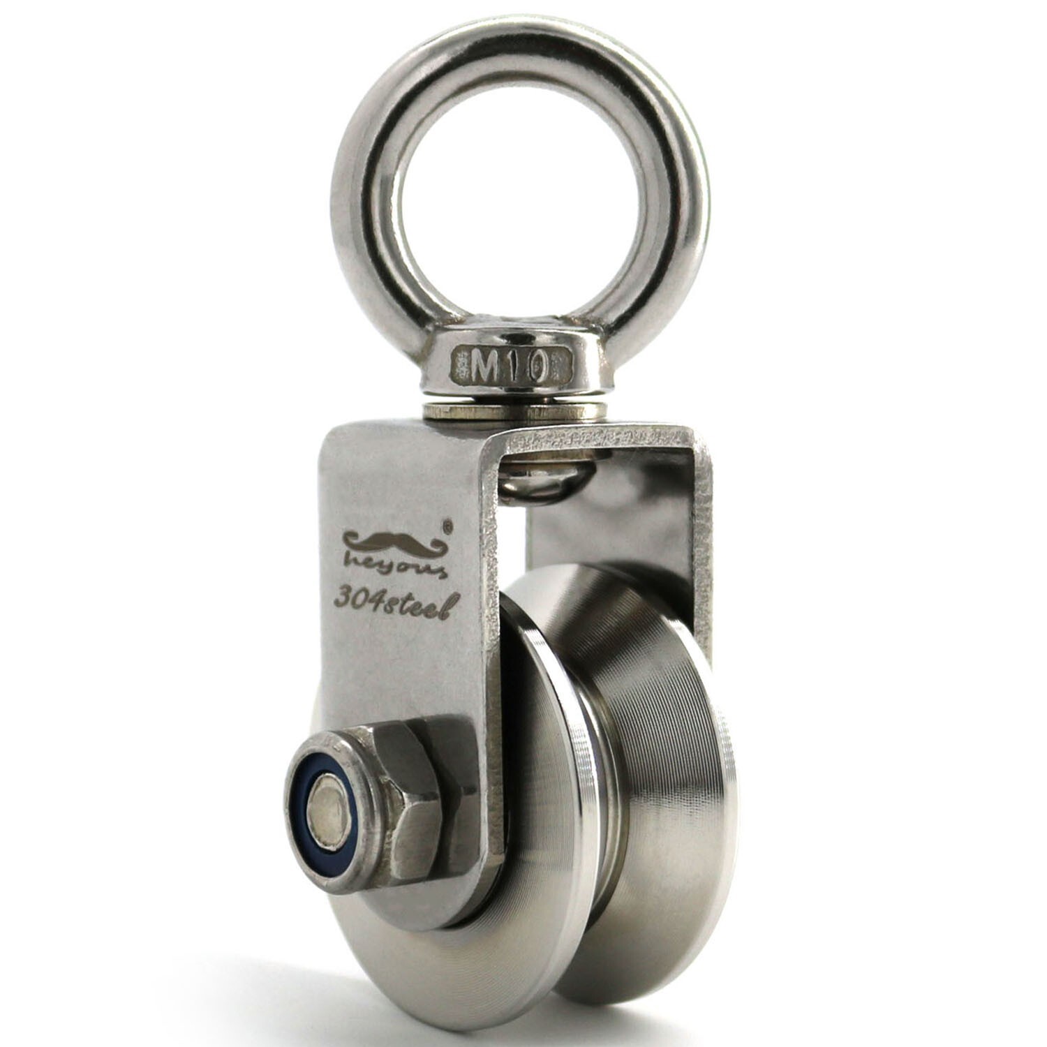 1Pc M10 V Groove Roller Wheel Swivel Cable Rope Wire Pulley Block Bearing Steel