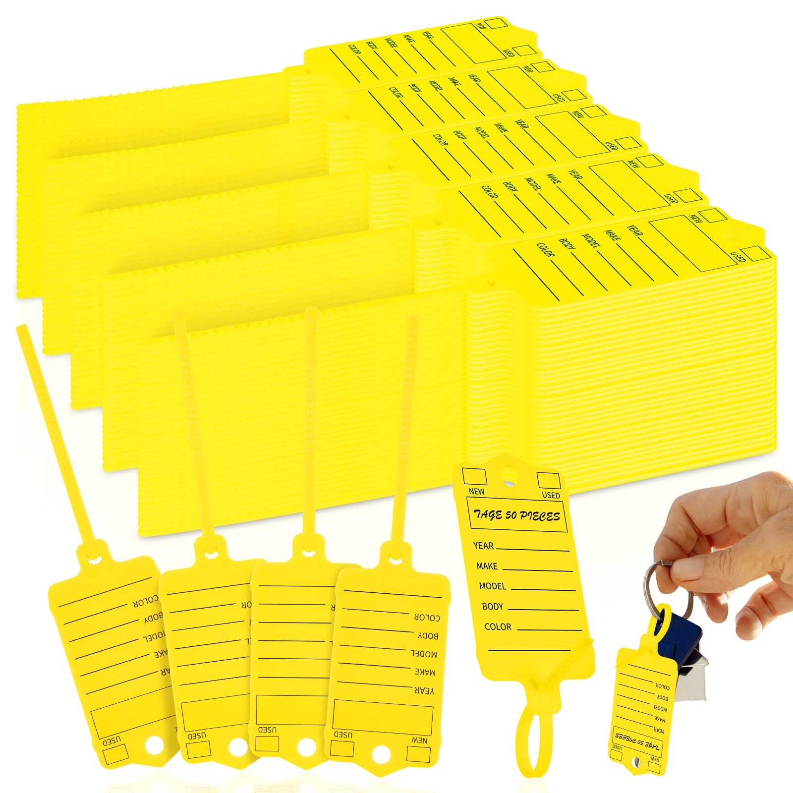 200 Pcs Yellow Self Locking Car Key Tags – Dealership Plastic Labels, Waterproof