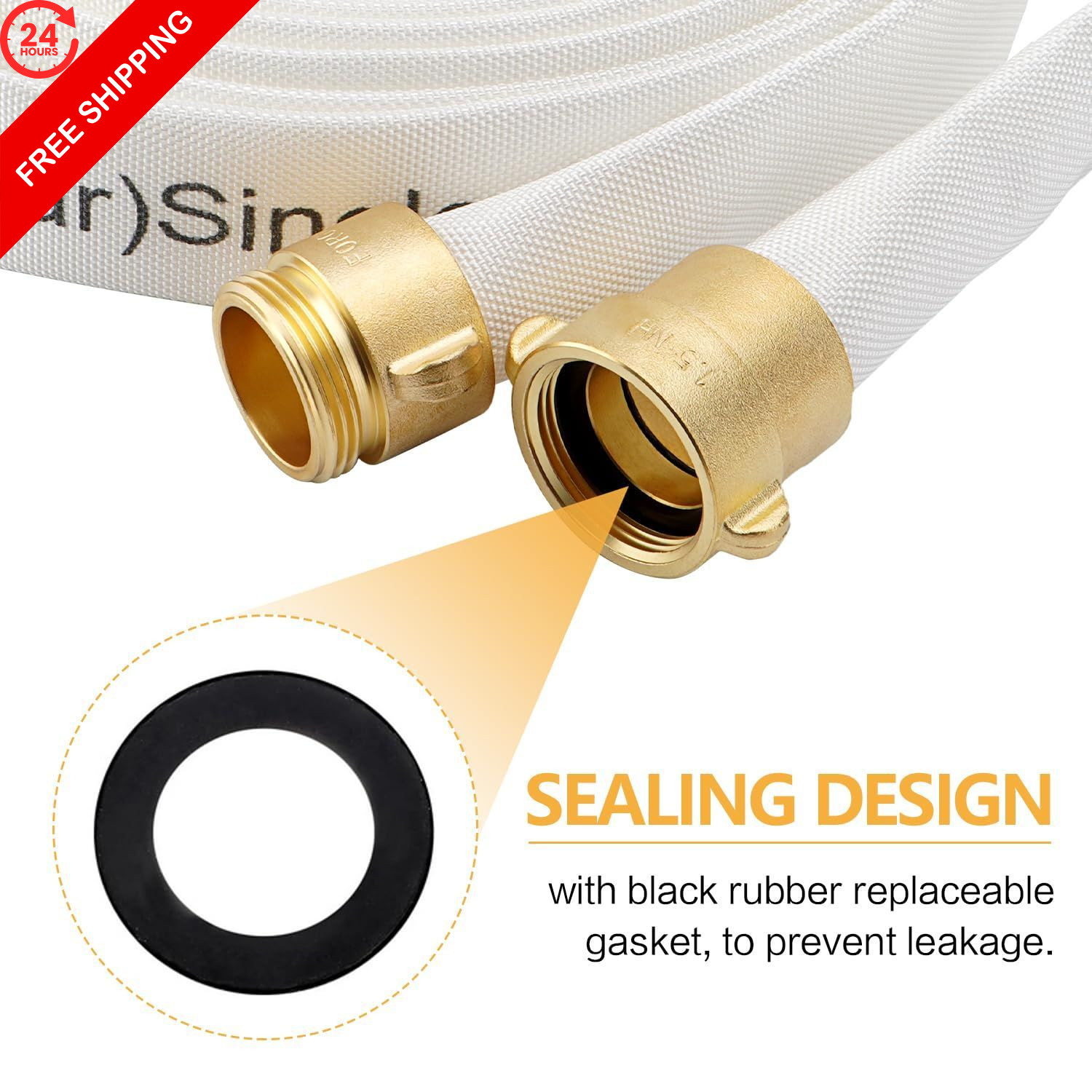 Venussar Fire Hose,1-1/2″ ID X 75 FT, Single 1-1/2″ X 75 FT(NST/NH), White