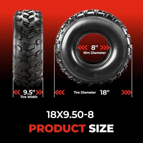 Set of 2 ATV Tires 18×9.5-8 6 Ply Tubeless Directional Knobby Tread