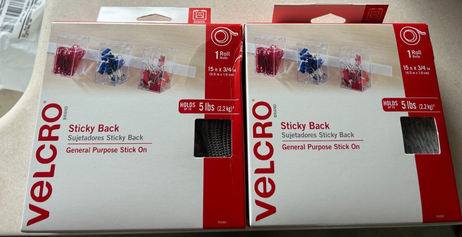 NEW 2-pack lot Velcro Sticky-Back Hook & Loop Fastener Tape 3/4″ x 15′