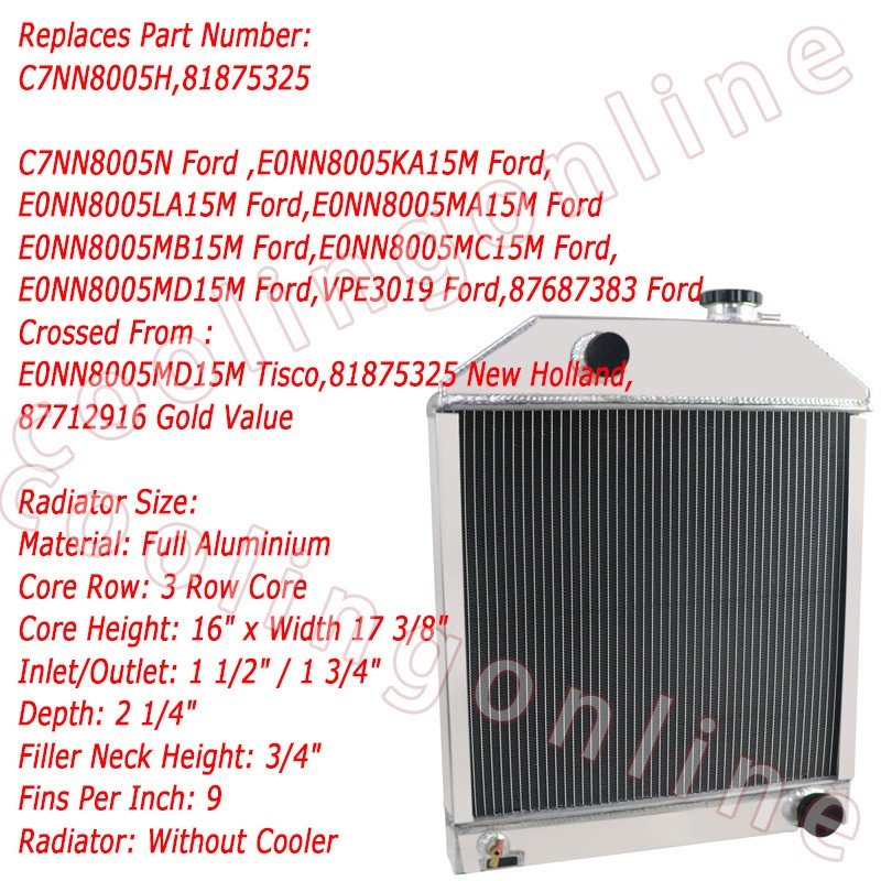 #C7NN8005H 3-ROW Radiator for FORD/NEW HOLLAND 233 2000 2600 3000 3600 4000 4200
