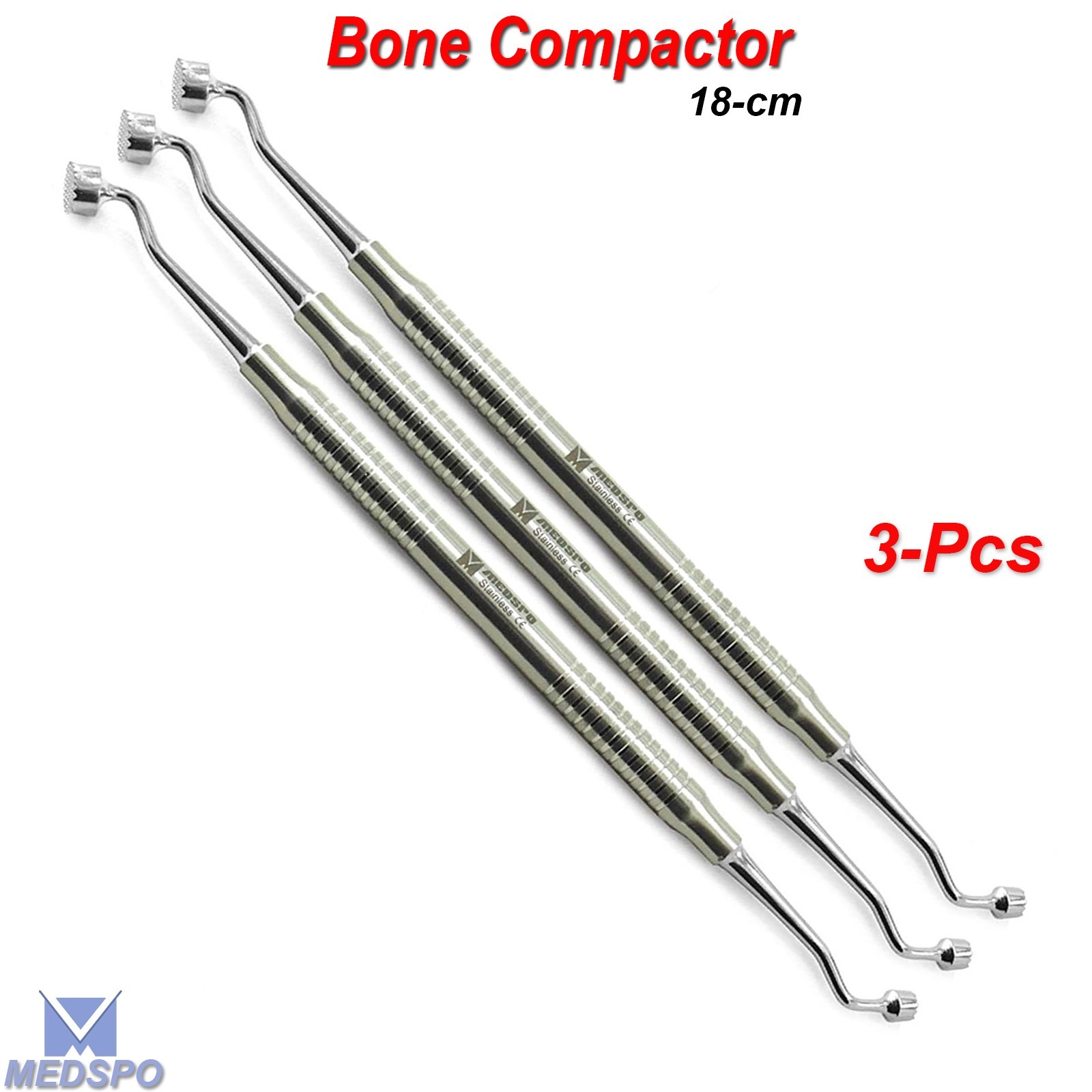 3.Pcs Bone Graft Packer Compactor Plugger 6mm-8mm Implantology Dental Instrument