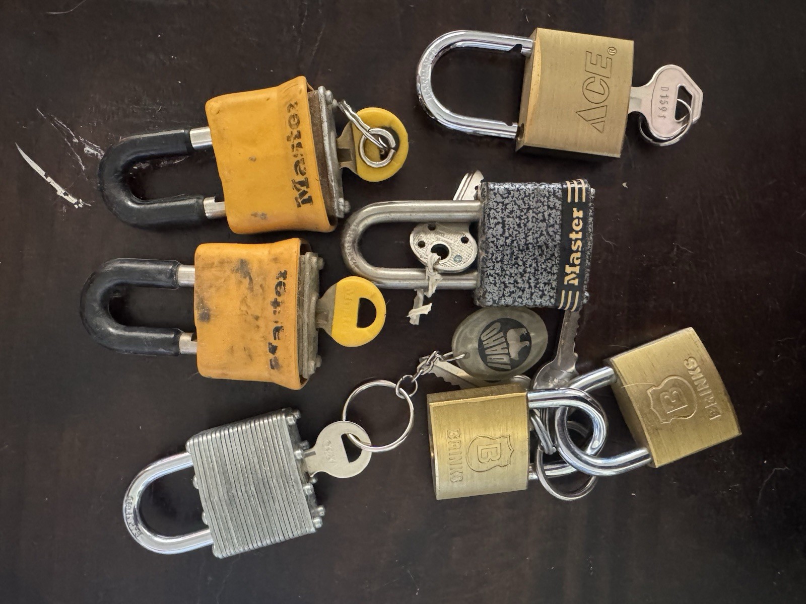Mixed Brands Keyed Padlock Lot w/ Keys (Master, ACE, Brinks) + Carabiners