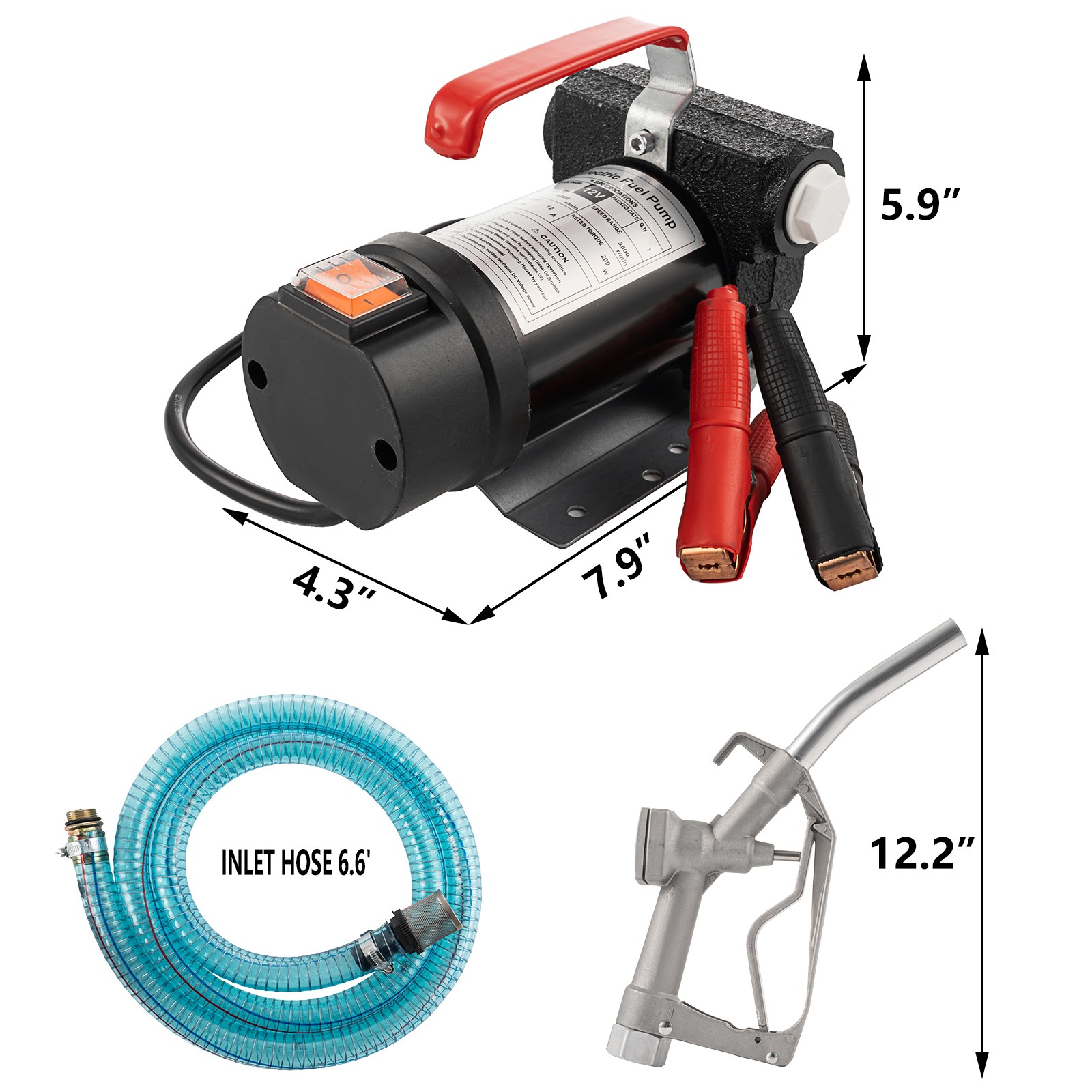 Fuel Transfer Pump Electric Diesel Kerosene Pump 200W 12V DC 10GPM Nozzle Hoses