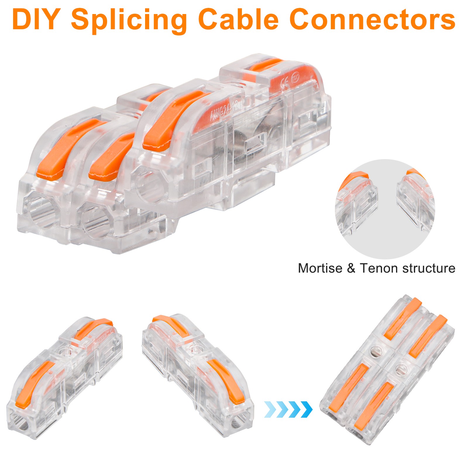60PCS 1-in 1-out Snap-On Wire Connector Kit Wiring Compact 32A 250V for Lighting